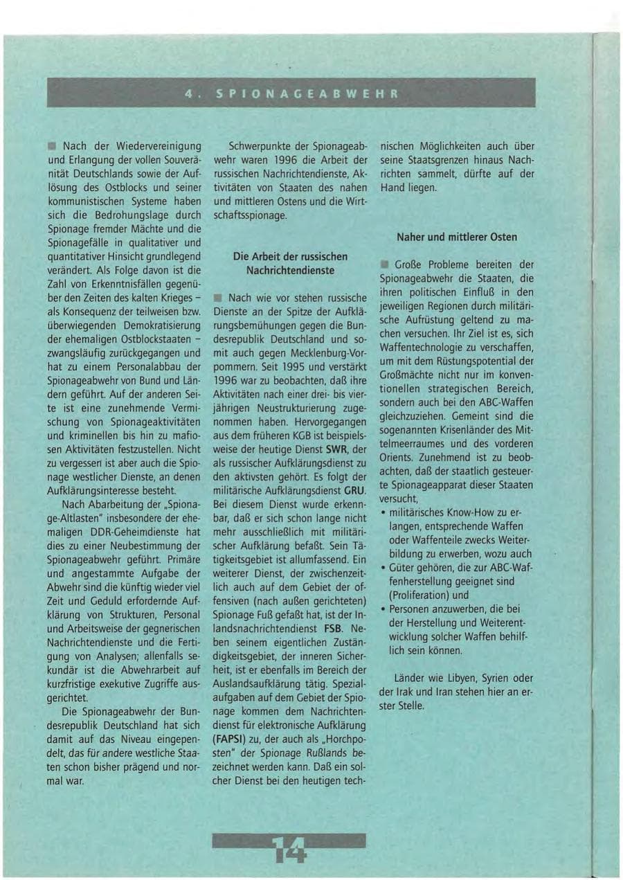 Seite 14 des Verfassungsschutzbericht 1996 Mecklenburg-Vorpommern