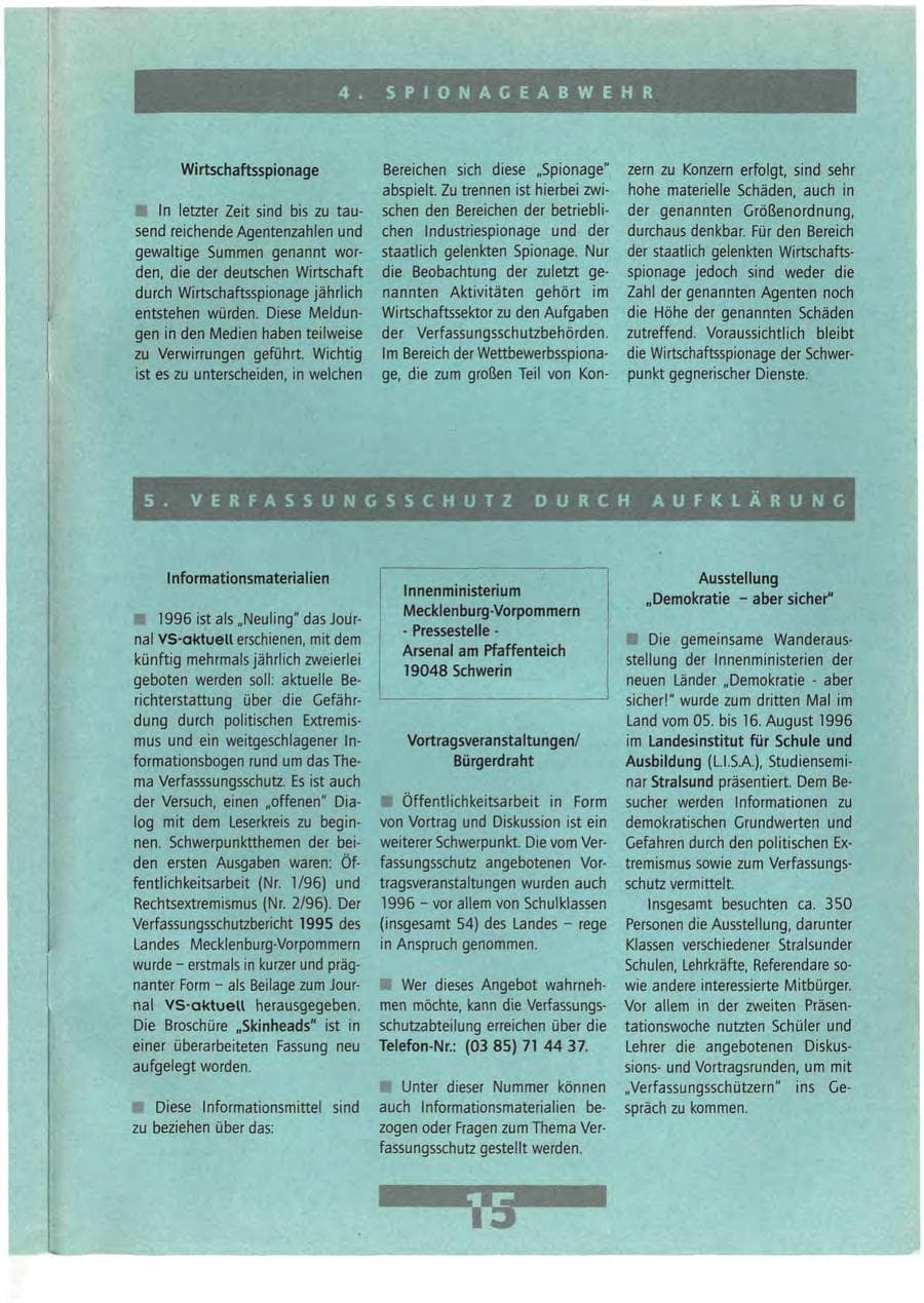 Seite 15 des Verfassungsschutzbericht 1996 Mecklenburg-Vorpommern