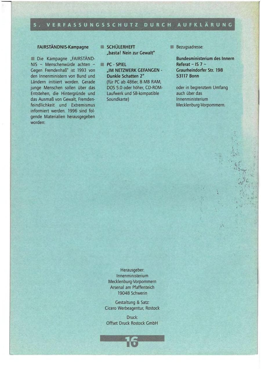 Seite 16 des Verfassungsschutzbericht 1996 Mecklenburg-Vorpommern