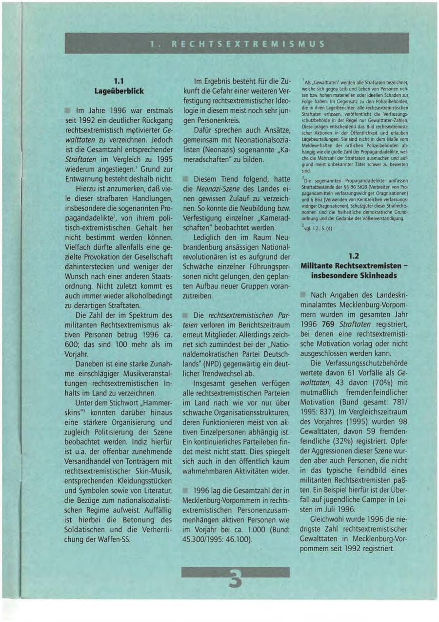 Seite 3 des Verfassungsschutzbericht 1996 Mecklenburg-Vorpommern