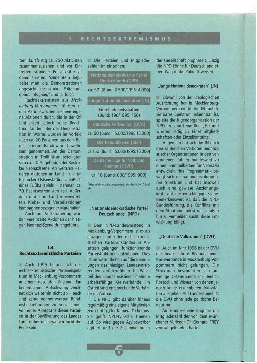 Seite 6 des Verfassungsschutzbericht 1996 Mecklenburg-Vorpommern