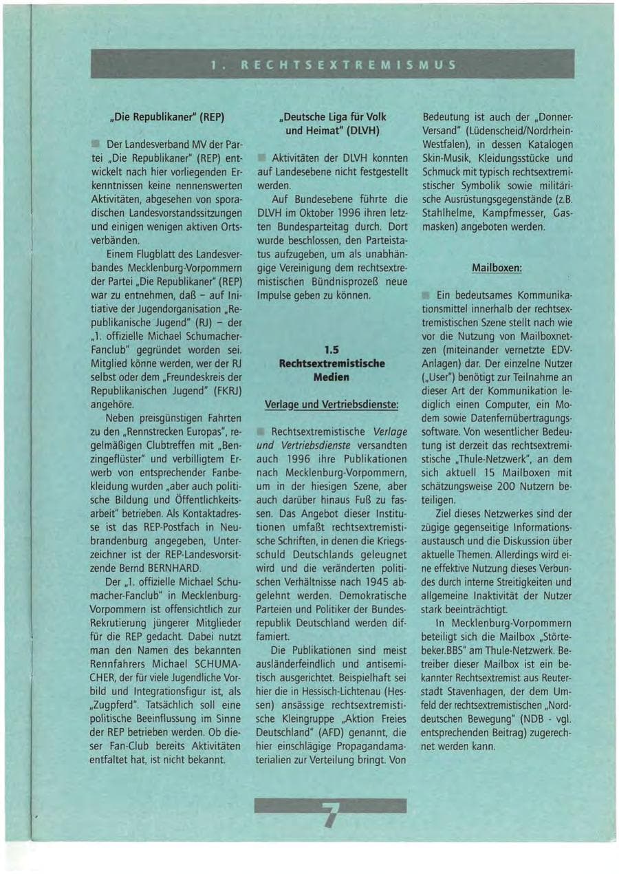 Seite 7 des Verfassungsschutzbericht 1996 Mecklenburg-Vorpommern