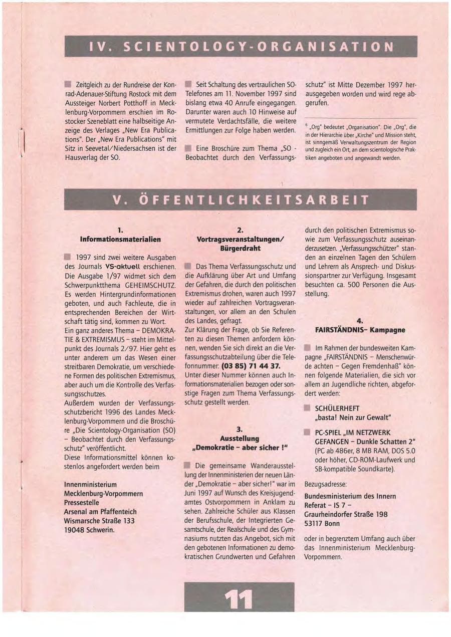 Seite 11 des Verfassungsschutzbericht 1997 Mecklenburg-Vorpommern