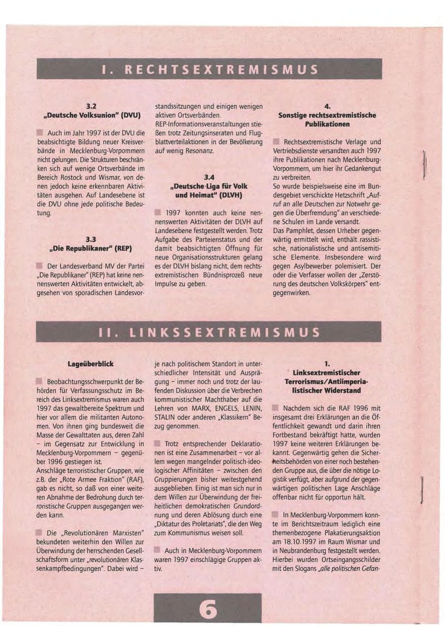 Seite 6 des Verfassungsschutzbericht 1997 Mecklenburg-Vorpommern