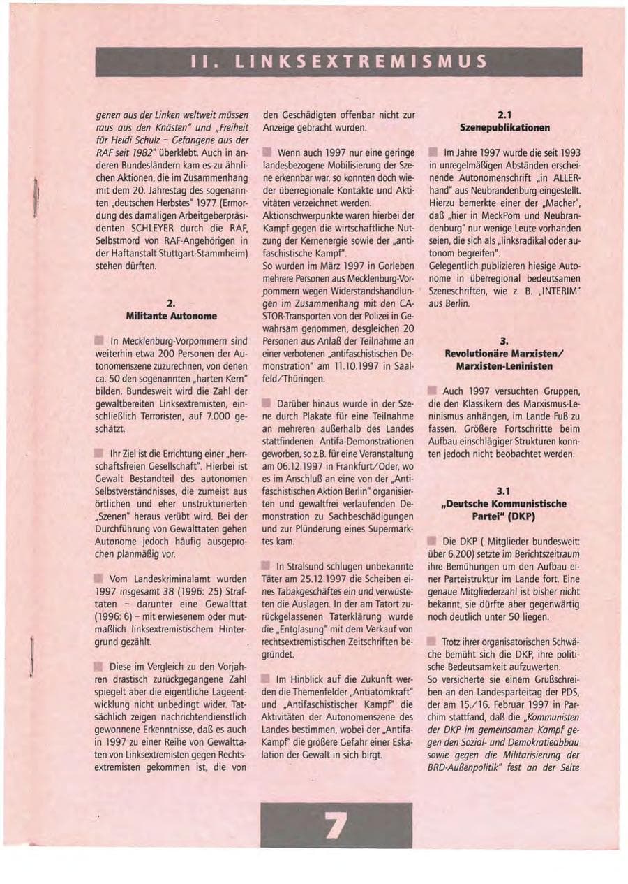 Seite 7 des Verfassungsschutzbericht 1997 Mecklenburg-Vorpommern