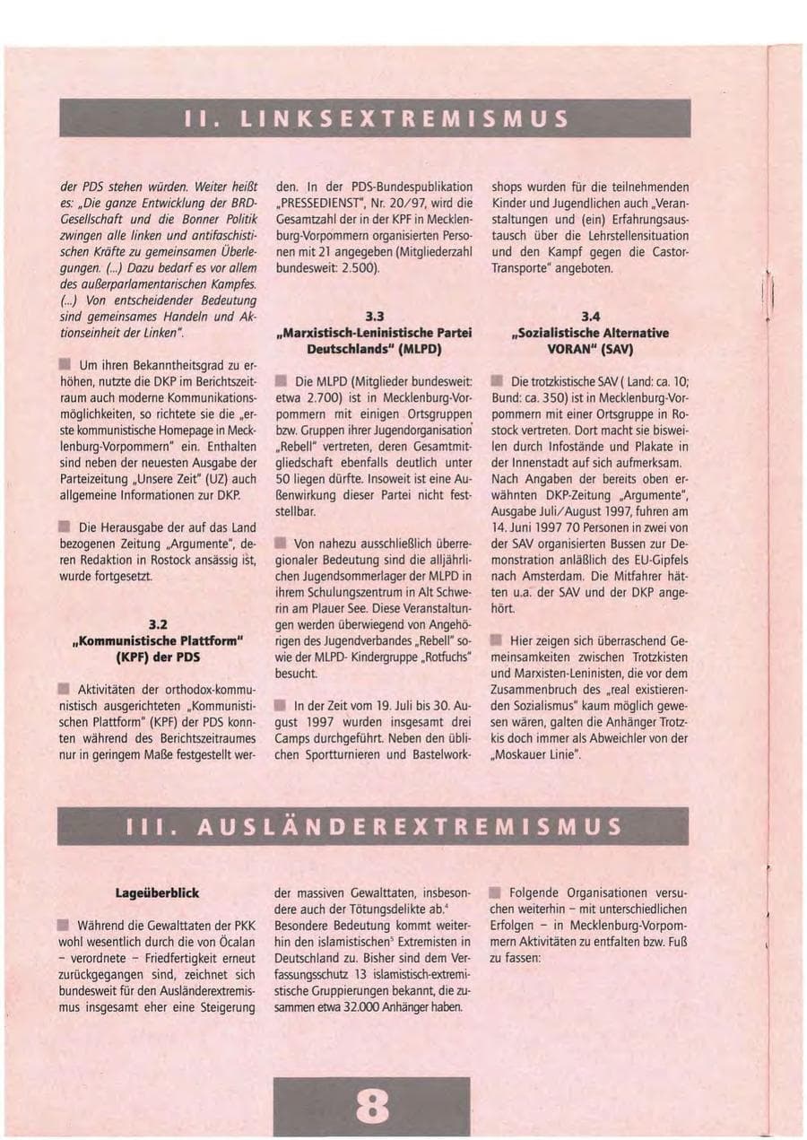Seite 8 des Verfassungsschutzbericht 1997 Mecklenburg-Vorpommern