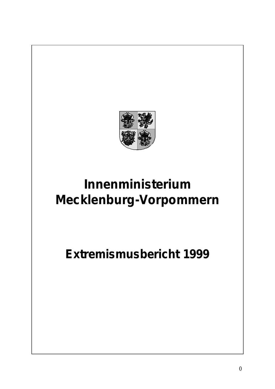 Seite 1 des Verfassungsschutzbericht 1999 Mecklenburg-Vorpommern