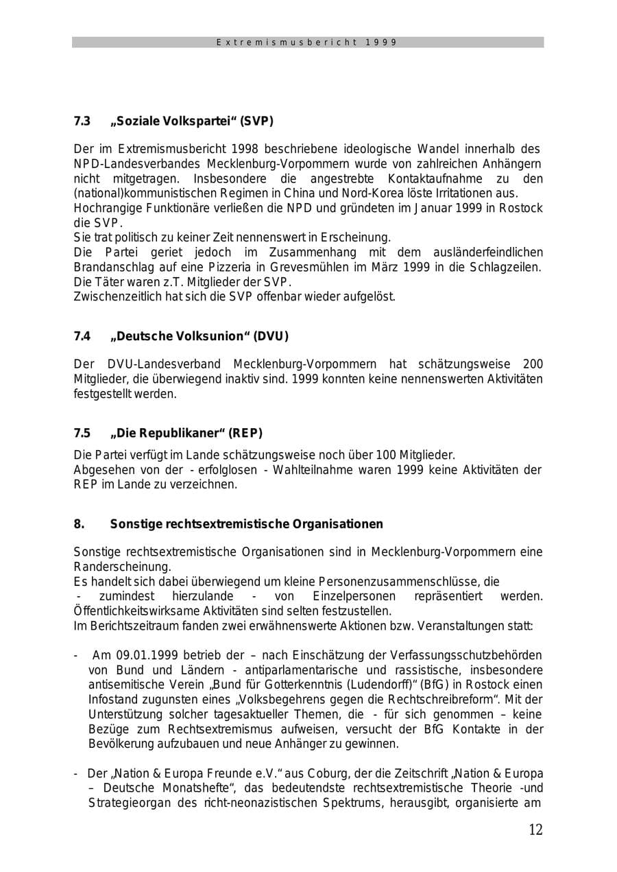 Seite 13 des Verfassungsschutzbericht 1999 Mecklenburg-Vorpommern