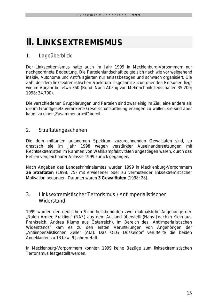Seite 16 des Verfassungsschutzbericht 1999 Mecklenburg-Vorpommern