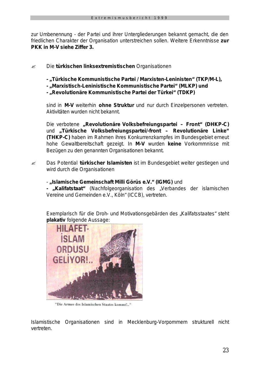 Seite 24 des Verfassungsschutzbericht 1999 Mecklenburg-Vorpommern