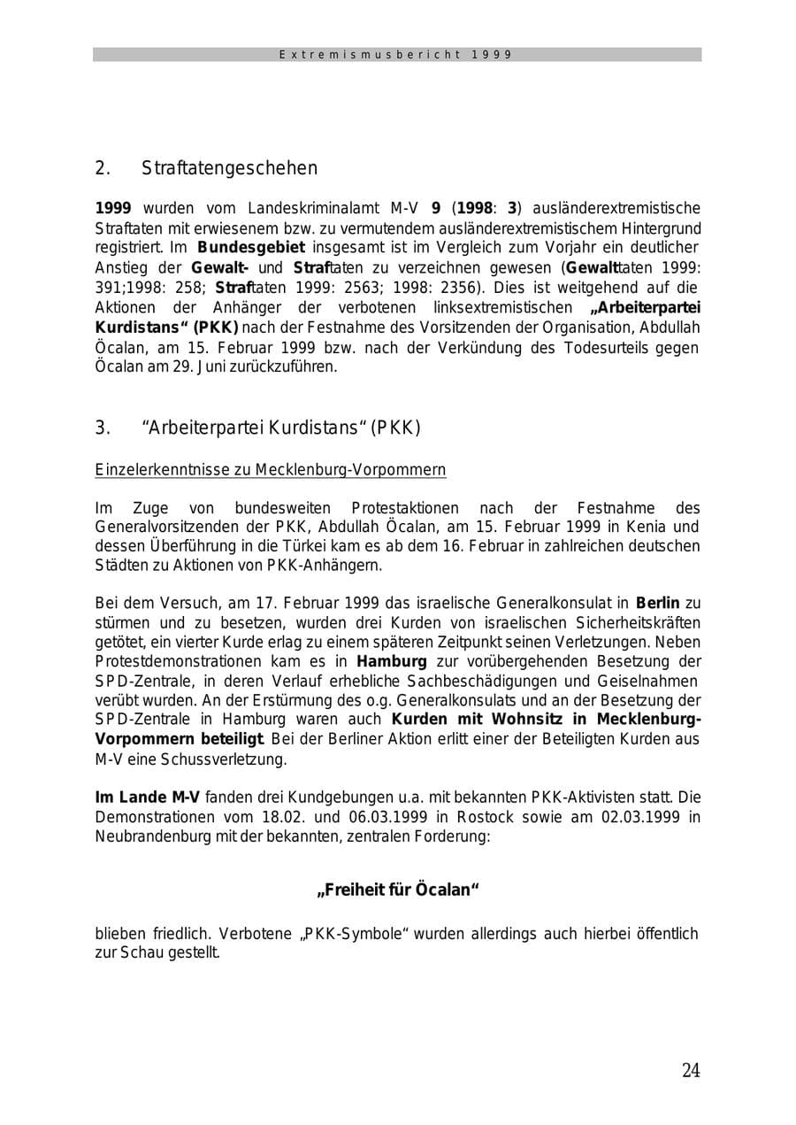 Seite 25 des Verfassungsschutzbericht 1999 Mecklenburg-Vorpommern