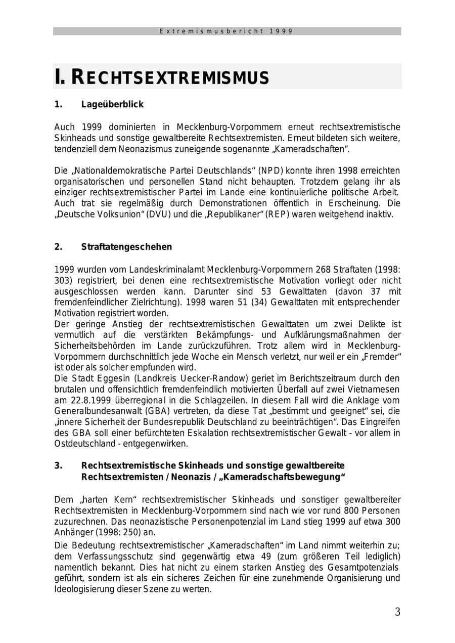 Seite 4 des Verfassungsschutzbericht 1999 Mecklenburg-Vorpommern