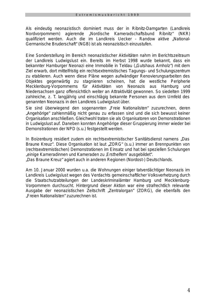 Seite 5 des Verfassungsschutzbericht 1999 Mecklenburg-Vorpommern