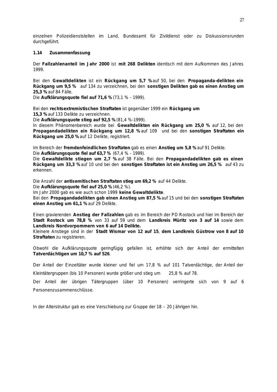 Seite 28 des Verfassungsschutzbericht 2000 Mecklenburg-Vorpommern