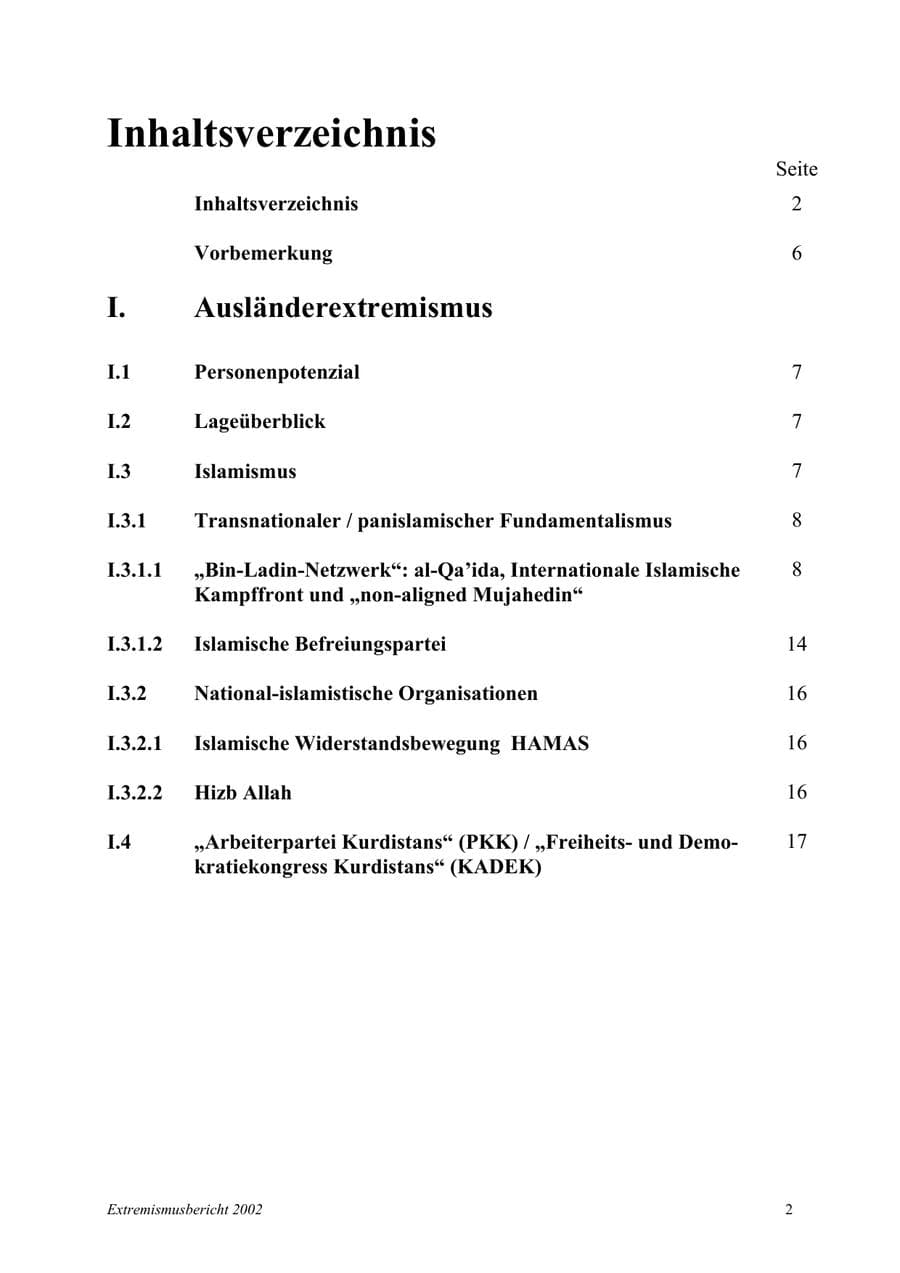 Seite 2 des Verfassungsschutzbericht 2002 Mecklenburg-Vorpommern