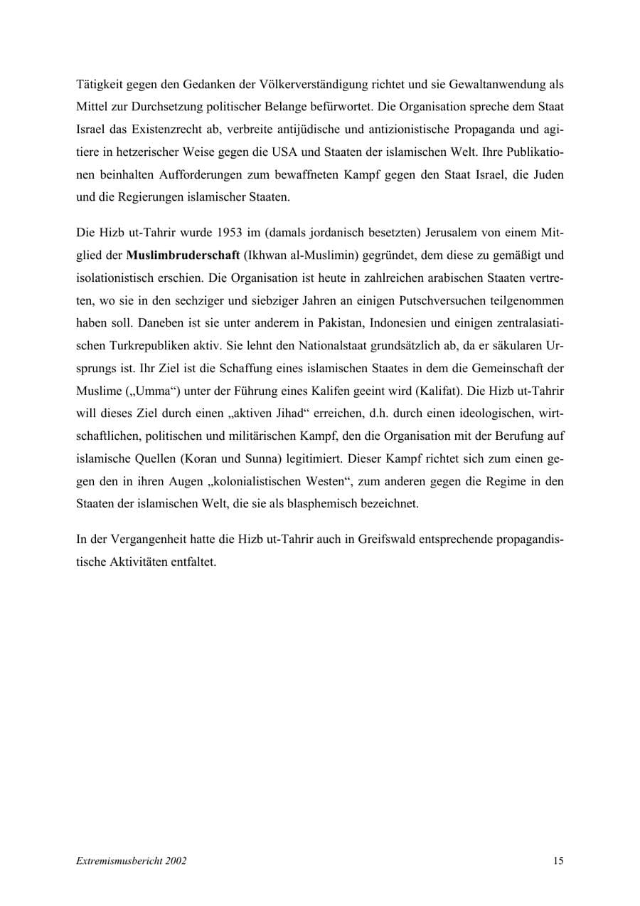 Seite 15 des Verfassungsschutzbericht 2002 Mecklenburg-Vorpommern