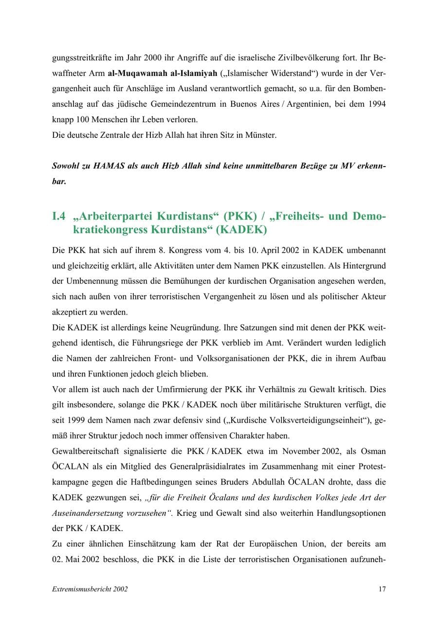 Seite 17 des Verfassungsschutzbericht 2002 Mecklenburg-Vorpommern