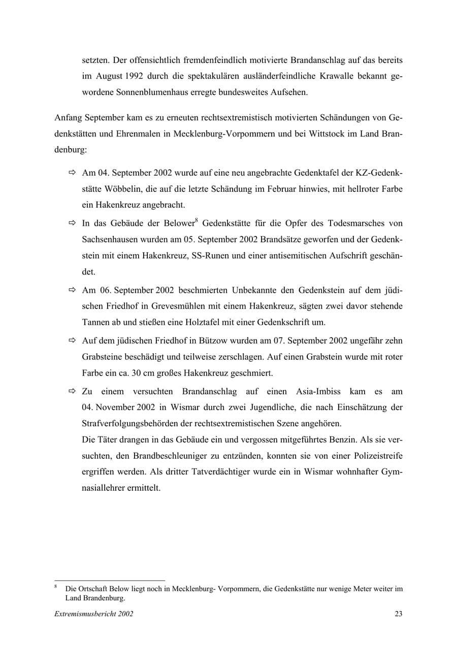 Seite 23 des Verfassungsschutzbericht 2002 Mecklenburg-Vorpommern