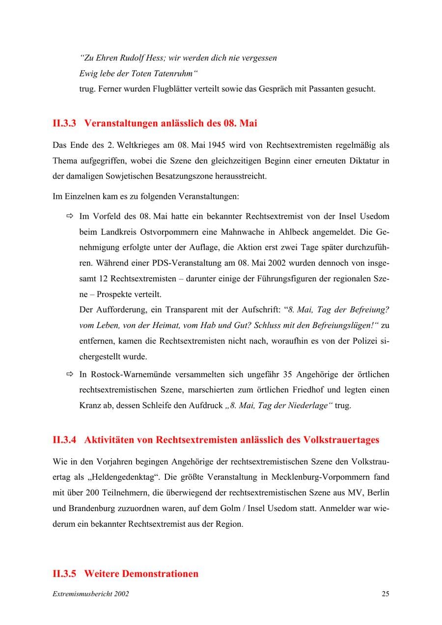 Seite 25 des Verfassungsschutzbericht 2002 Mecklenburg-Vorpommern