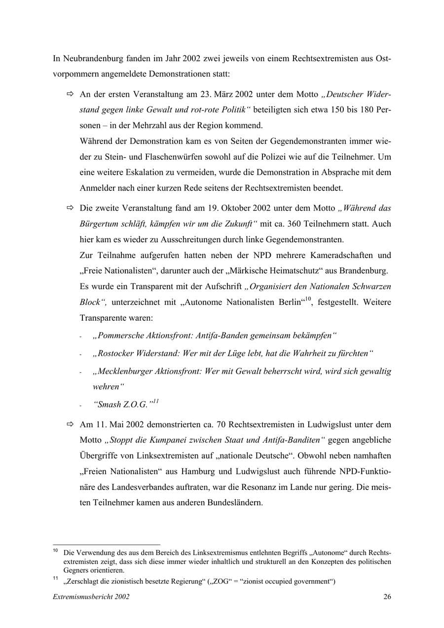 Seite 26 des Verfassungsschutzbericht 2002 Mecklenburg-Vorpommern