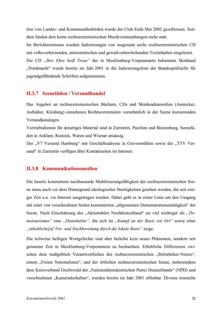 Seite 28 des Verfassungsschutzbericht 2002 Mecklenburg-Vorpommern