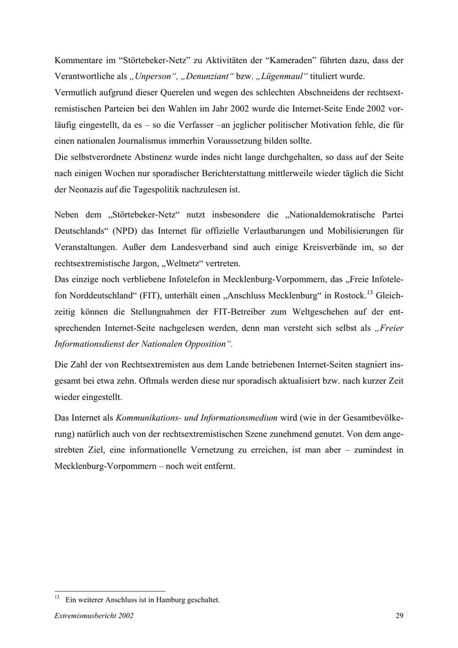 Seite 29 des Verfassungsschutzbericht 2002 Mecklenburg-Vorpommern