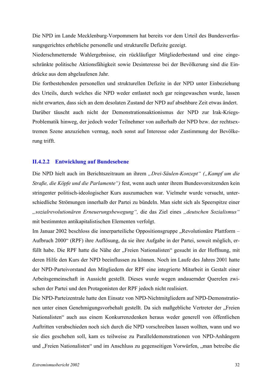Seite 32 des Verfassungsschutzbericht 2002 Mecklenburg-Vorpommern