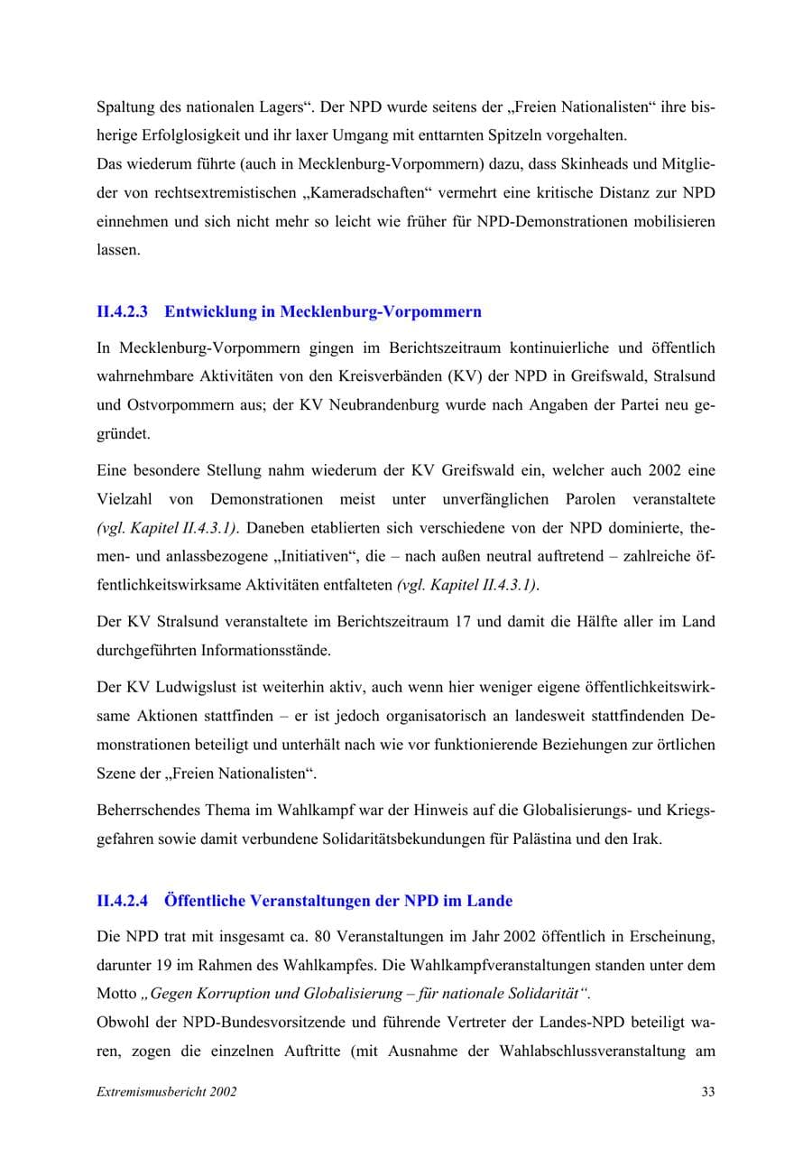 Seite 33 des Verfassungsschutzbericht 2002 Mecklenburg-Vorpommern