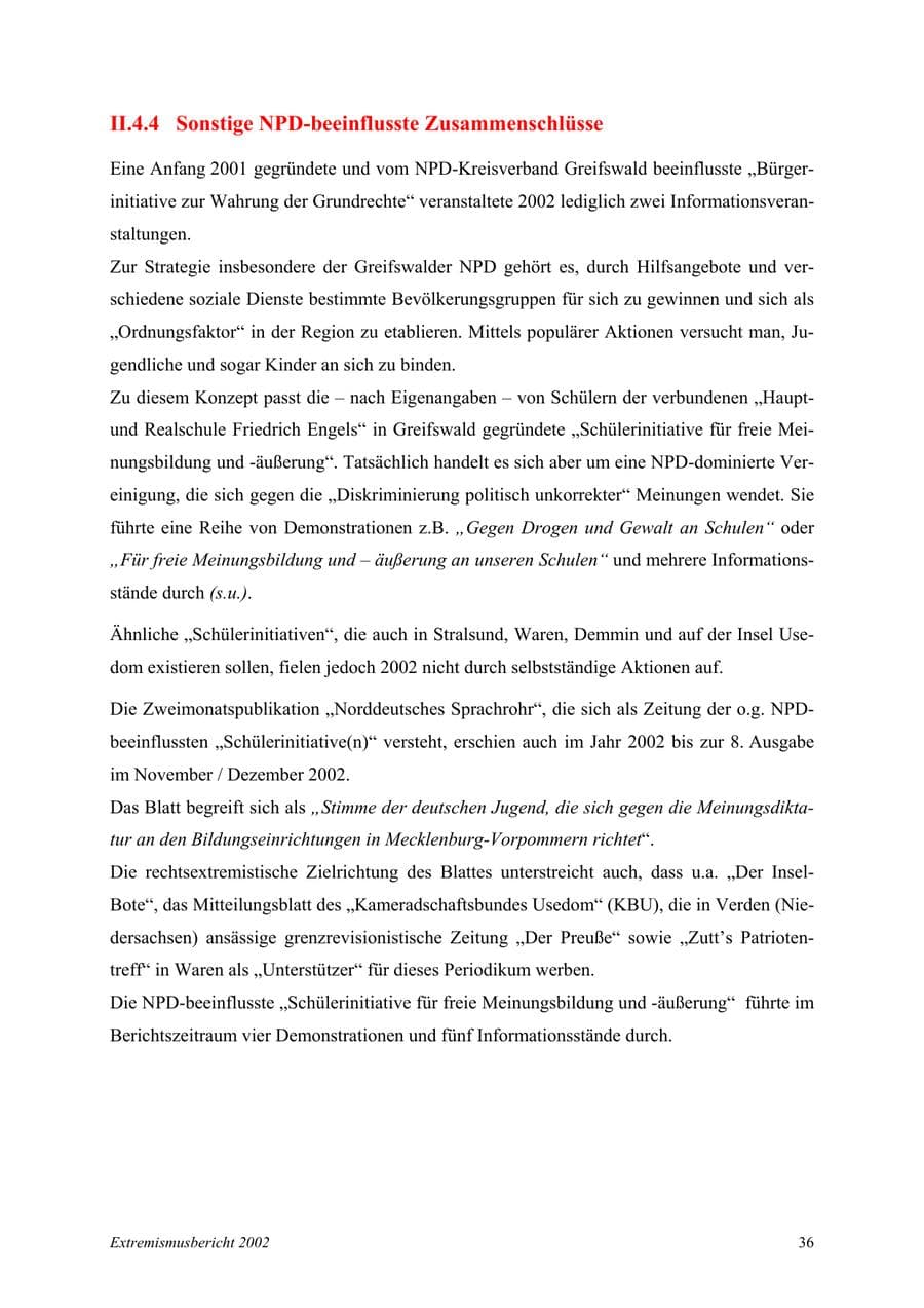 Seite 36 des Verfassungsschutzbericht 2002 Mecklenburg-Vorpommern