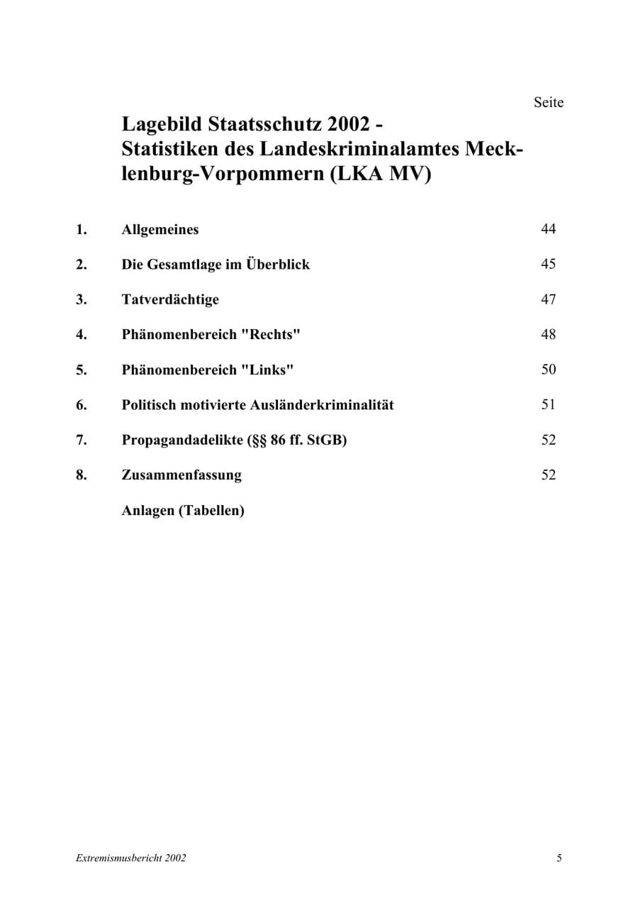Seite 5 des Verfassungsschutzbericht 2002 Mecklenburg-Vorpommern