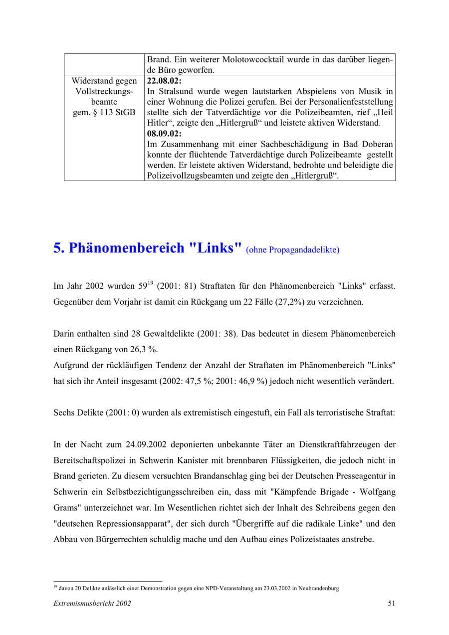 Seite 51 des Verfassungsschutzbericht 2002 Mecklenburg-Vorpommern