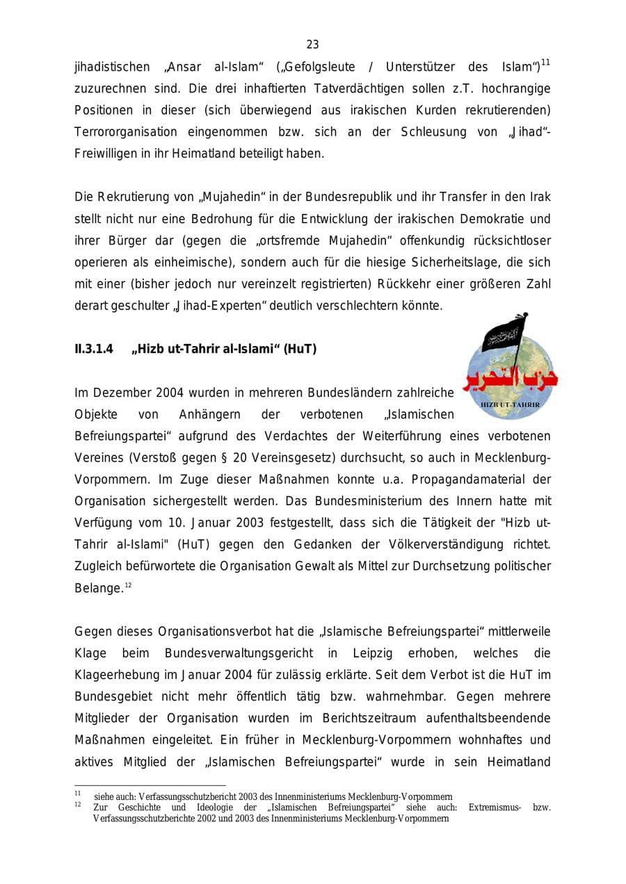 Seite 23 des Verfassungsschutzbericht 2004 Mecklenburg-Vorpommern