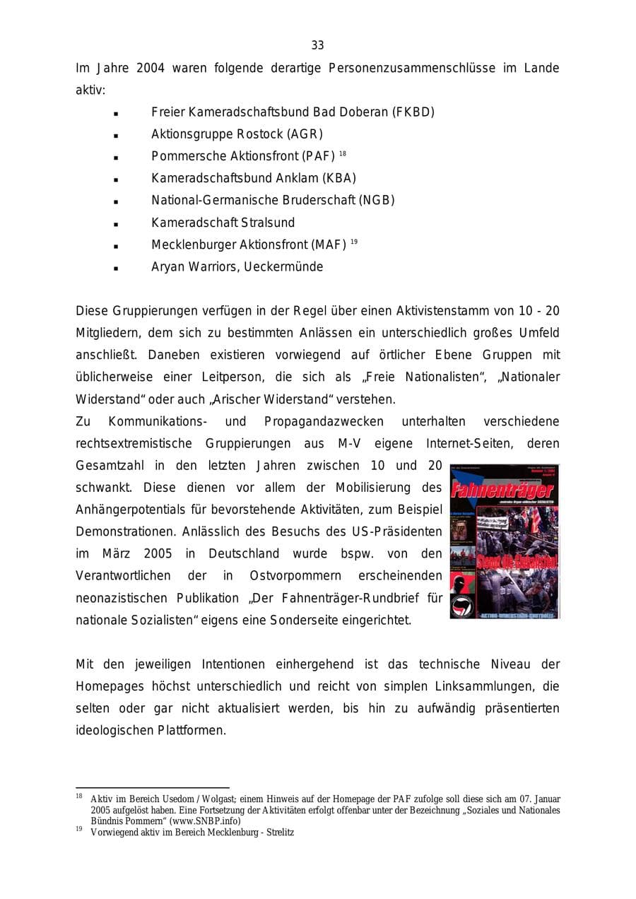 Seite 33 des Verfassungsschutzbericht 2004 Mecklenburg-Vorpommern