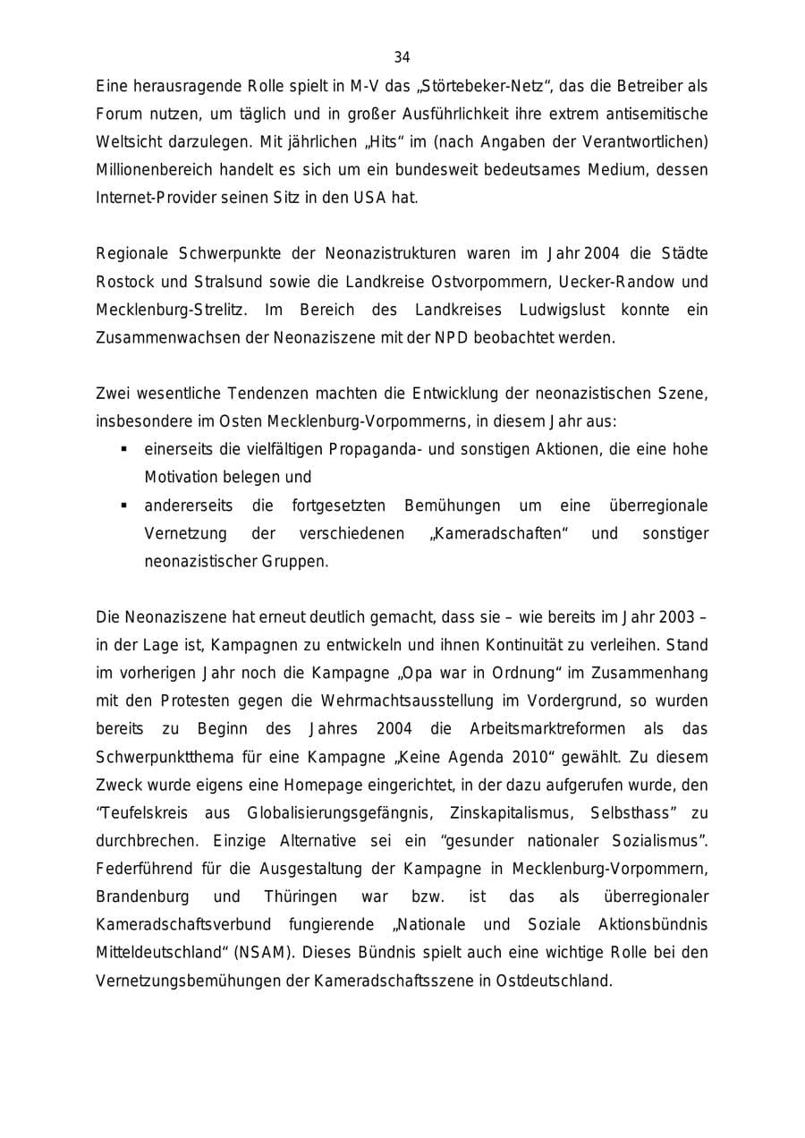 Seite 34 des Verfassungsschutzbericht 2004 Mecklenburg-Vorpommern