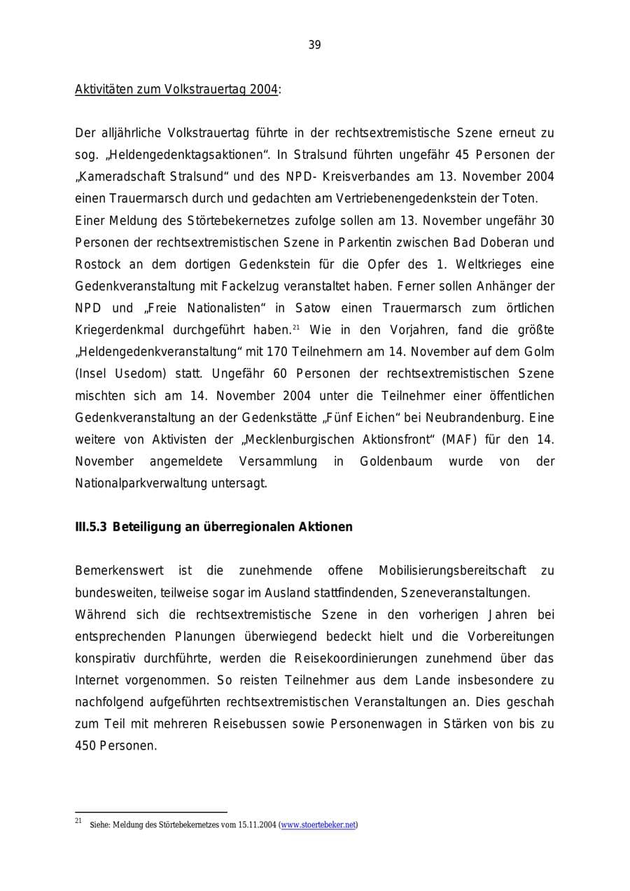 Seite 39 des Verfassungsschutzbericht 2004 Mecklenburg-Vorpommern