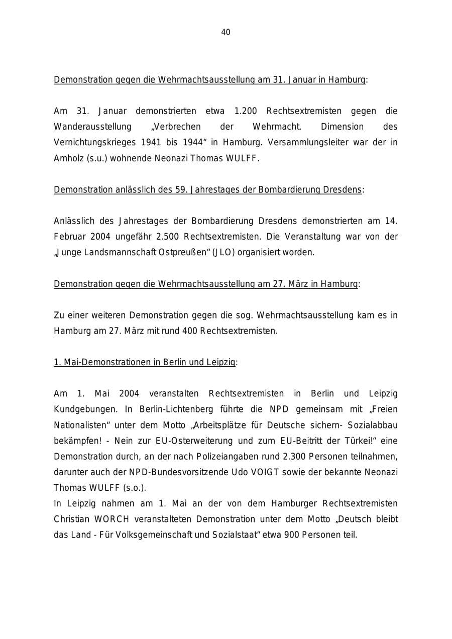 Seite 40 des Verfassungsschutzbericht 2004 Mecklenburg-Vorpommern