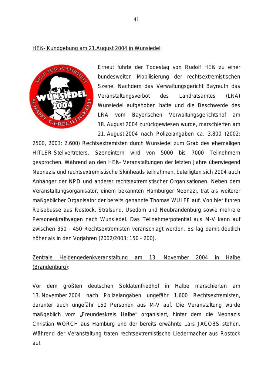 Seite 41 des Verfassungsschutzbericht 2004 Mecklenburg-Vorpommern