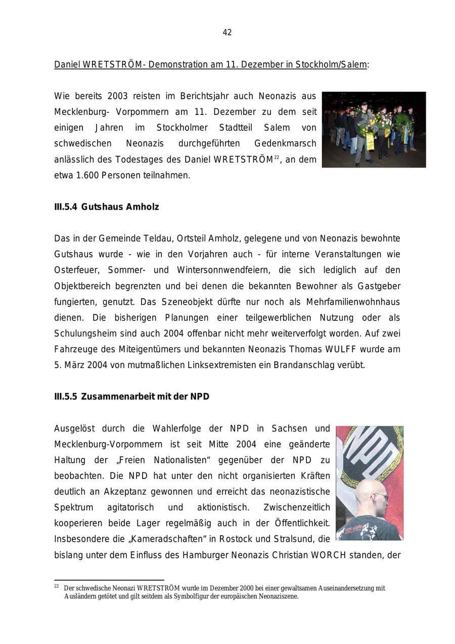 Seite 42 des Verfassungsschutzbericht 2004 Mecklenburg-Vorpommern