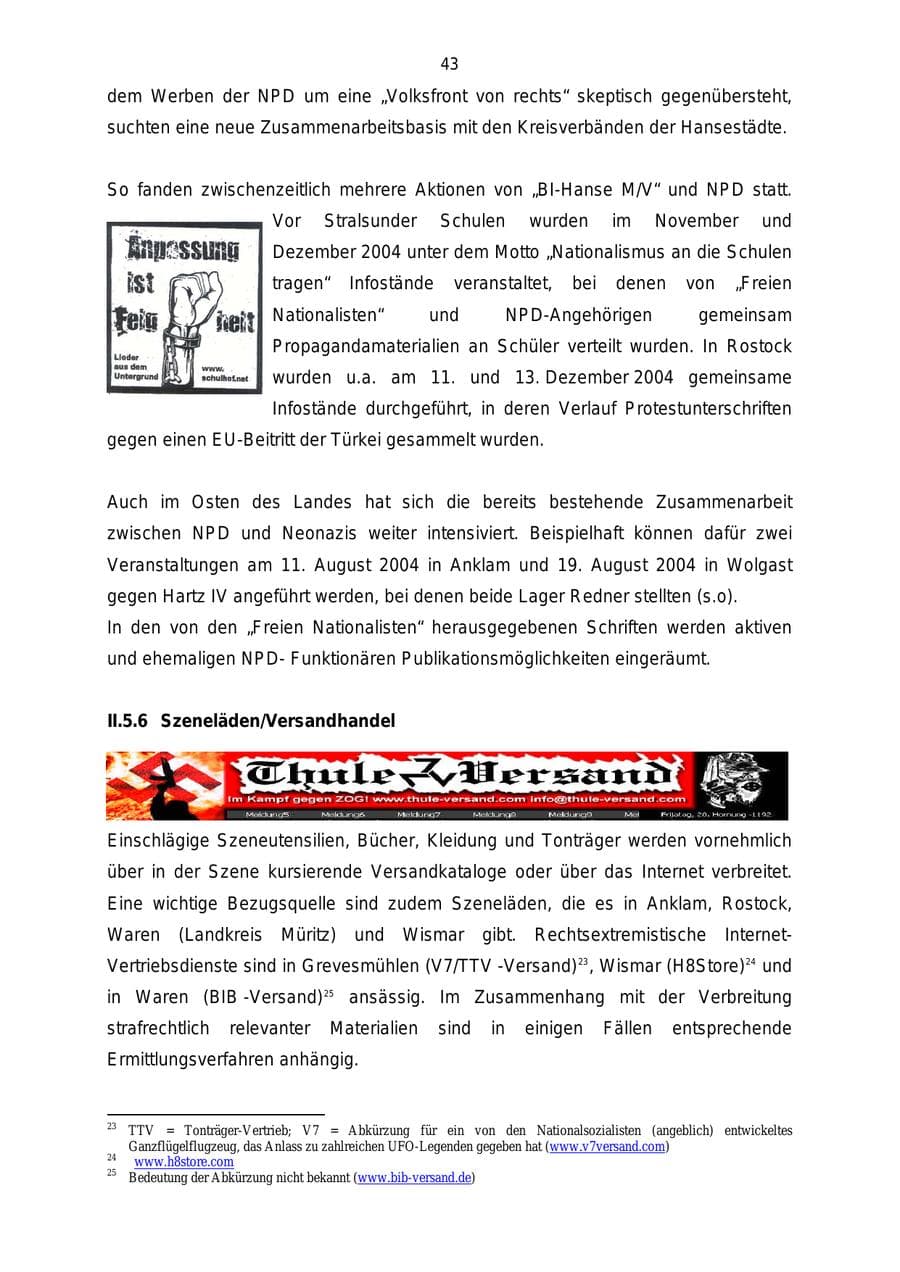 Seite 43 des Verfassungsschutzbericht 2004 Mecklenburg-Vorpommern