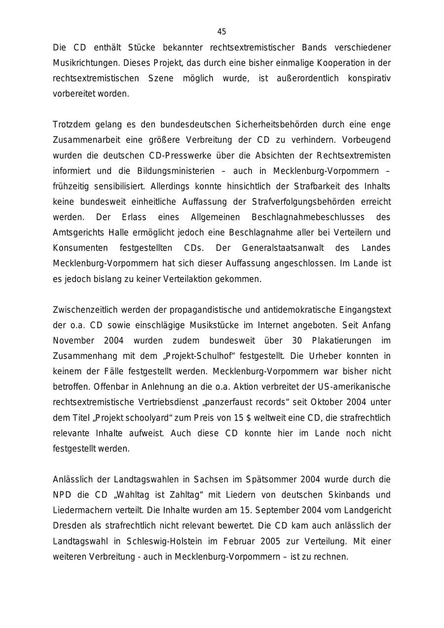 Seite 45 des Verfassungsschutzbericht 2004 Mecklenburg-Vorpommern