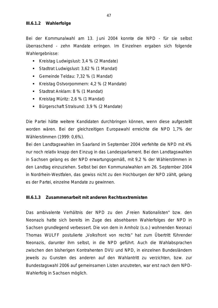 Seite 47 des Verfassungsschutzbericht 2004 Mecklenburg-Vorpommern