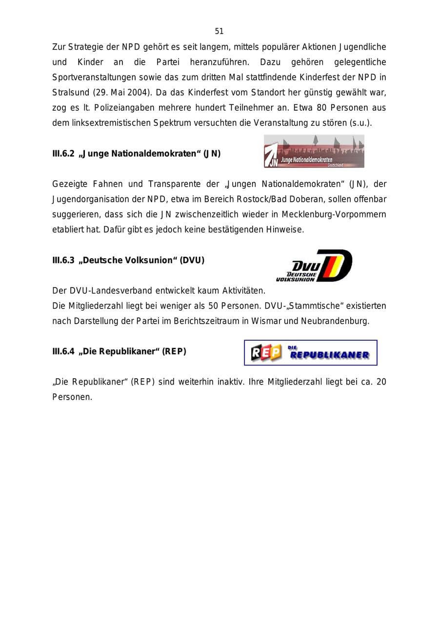 Seite 51 des Verfassungsschutzbericht 2004 Mecklenburg-Vorpommern