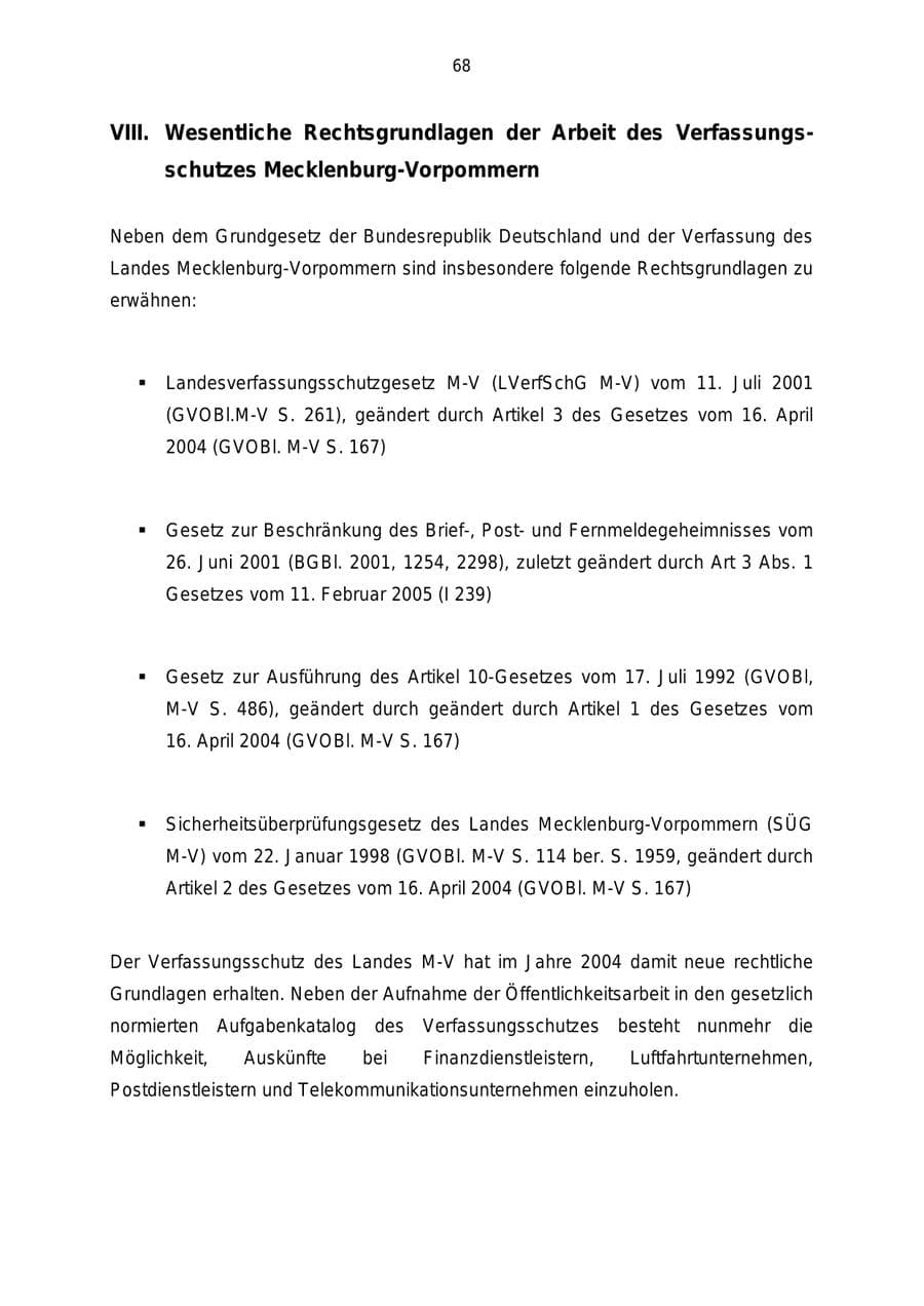 Seite 68 des Verfassungsschutzbericht 2004 Mecklenburg-Vorpommern