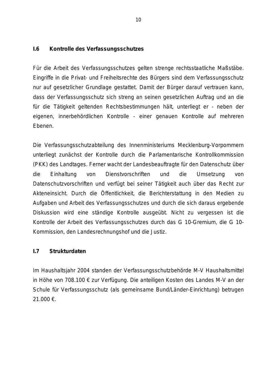 Seite 10 des Verfassungsschutzbericht 2004 Mecklenburg-Vorpommern