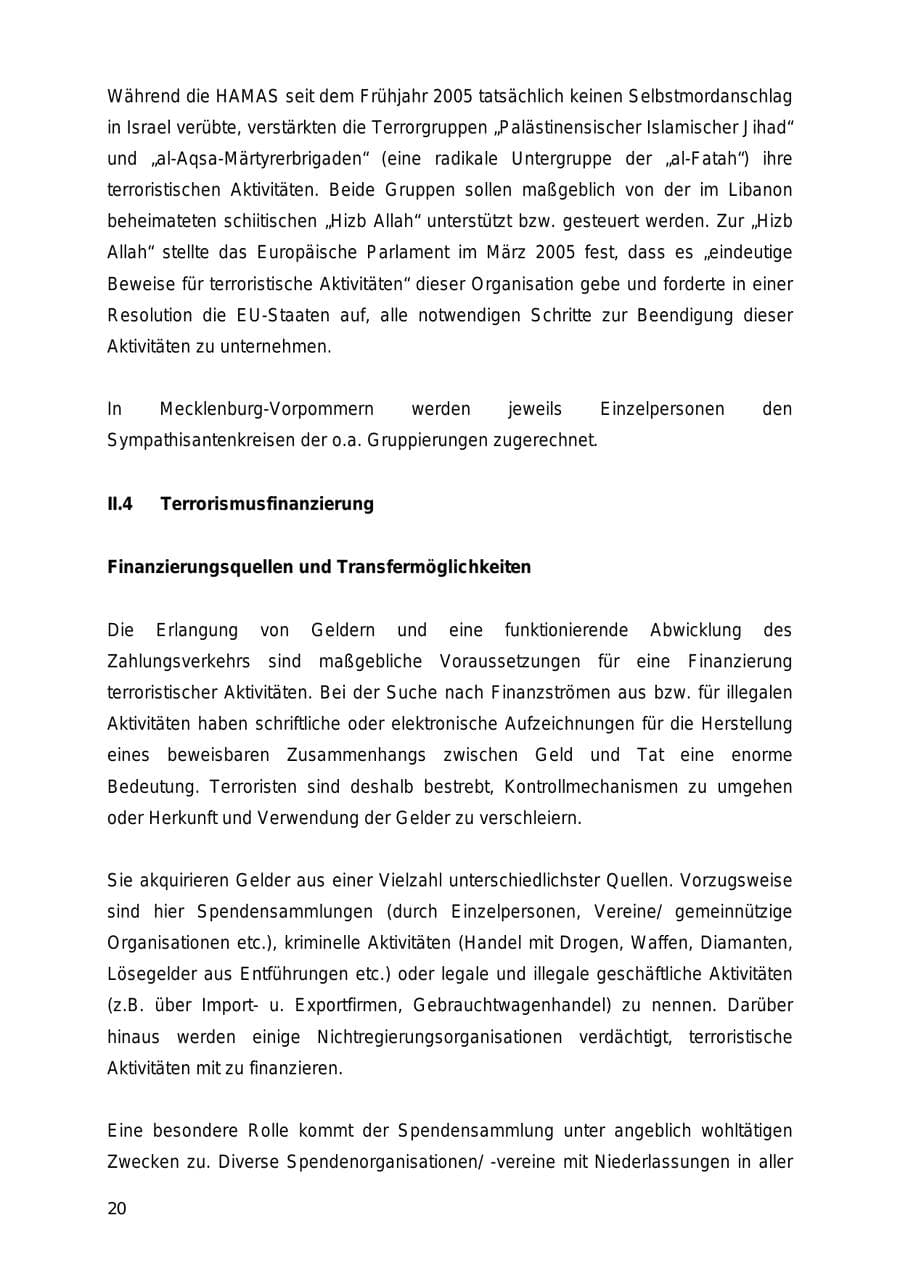 Seite 20 des Verfassungsschutzbericht 2005 Mecklenburg-Vorpommern