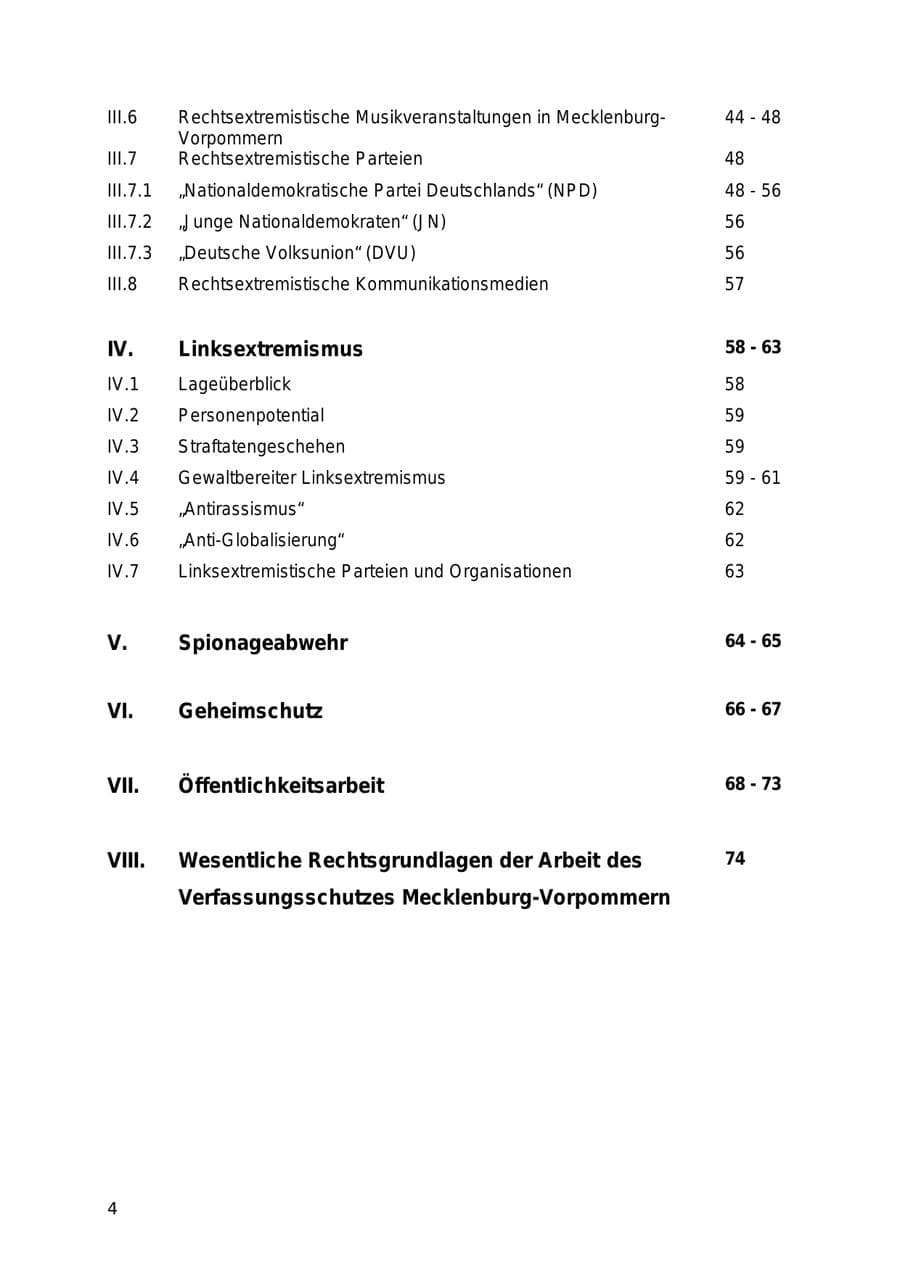 Seite 4 des Verfassungsschutzbericht 2005 Mecklenburg-Vorpommern