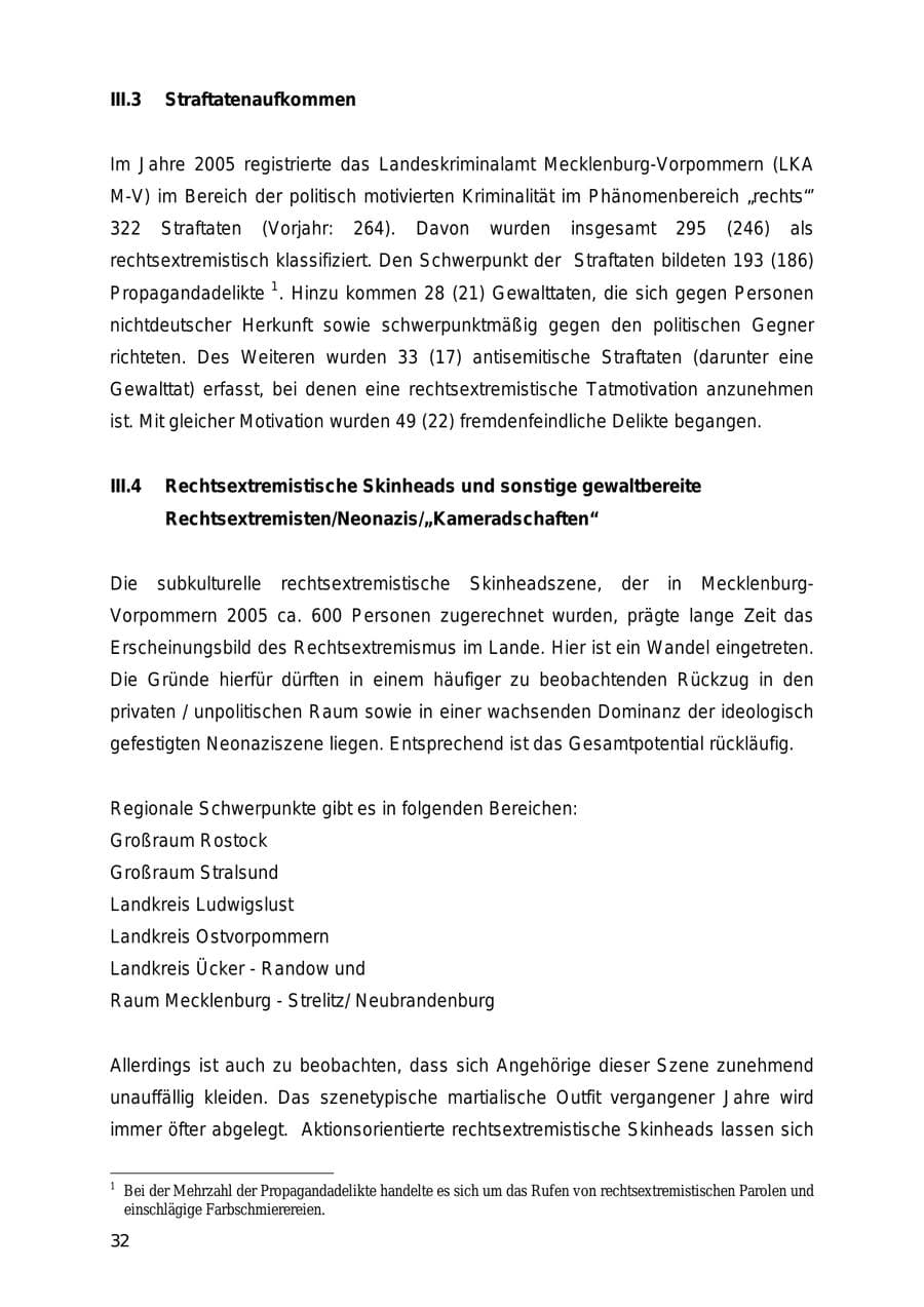 Seite 32 des Verfassungsschutzbericht 2005 Mecklenburg-Vorpommern
