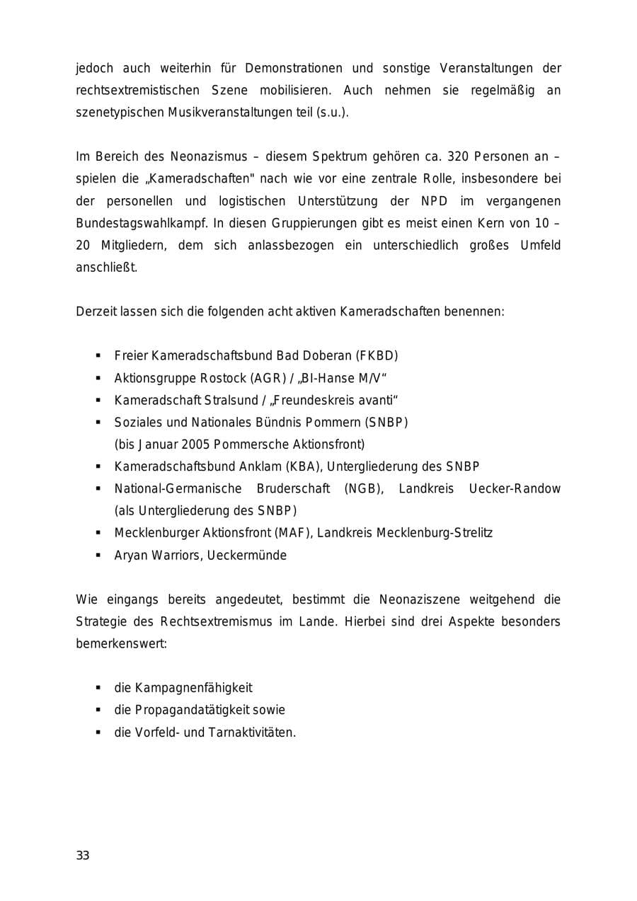 Seite 33 des Verfassungsschutzbericht 2005 Mecklenburg-Vorpommern