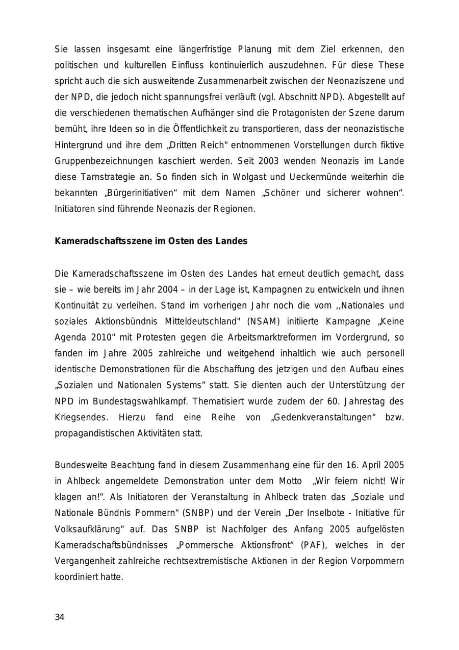 Seite 34 des Verfassungsschutzbericht 2005 Mecklenburg-Vorpommern