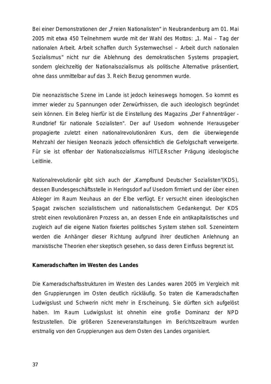 Seite 37 des Verfassungsschutzbericht 2005 Mecklenburg-Vorpommern